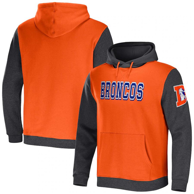 Men's Denver Broncos x Darius Rucker Collection Orange/Charcoal Colorblock Pullover Hoodie